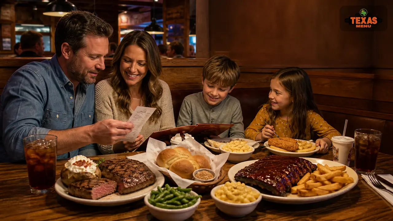 Family dining at Texas Roadhouse while looking for Texas Roadhouse coupons and discounts