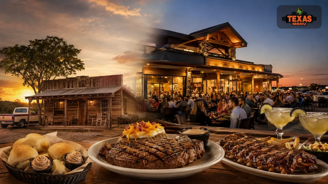 Texas Roadhouse restaurant evolution from an original small steakhouse location to a modern busy dining chain.